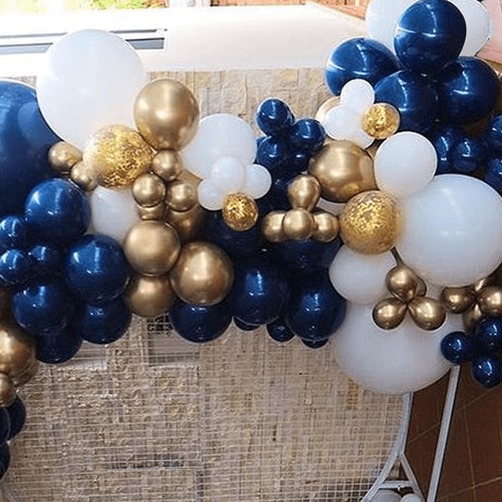 Decorazione per feste Kit ghirlanda ad arco per palloncini in lattice con coriandoli oro bianco bianco blu navy